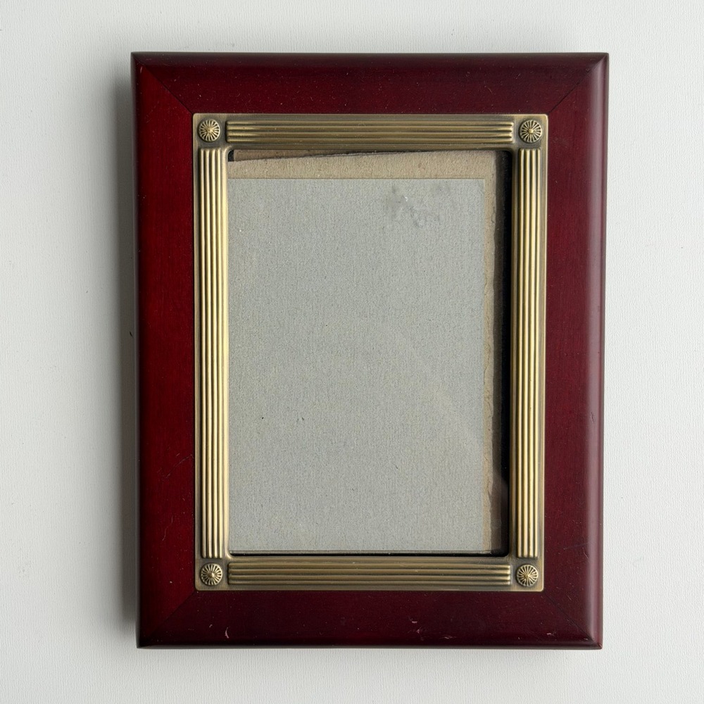 Vintage Wood‎ Brass Picture Frame 5x7 Red Fluted Trim Old World French Farmhouse